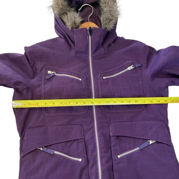BURTON Lush Dry Ride Snowboard Ski Jacket Women’s L Purple Fur Trim Hood Parka
