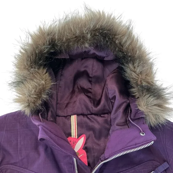 BURTON Lush Dry Ride Snowboard Ski Jacket Women’s L Purple Fur Trim Hood Parka