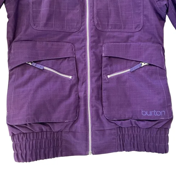 BURTON Lush Dry Ride Snowboard Ski Jacket Women’s L Purple Fur Trim Hood Parka