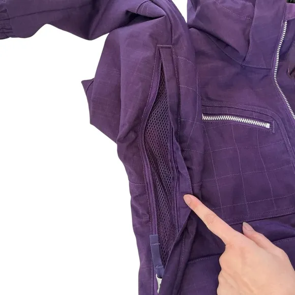 BURTON Lush Dry Ride Snowboard Ski Jacket Women’s L Purple Fur Trim Hood Parka