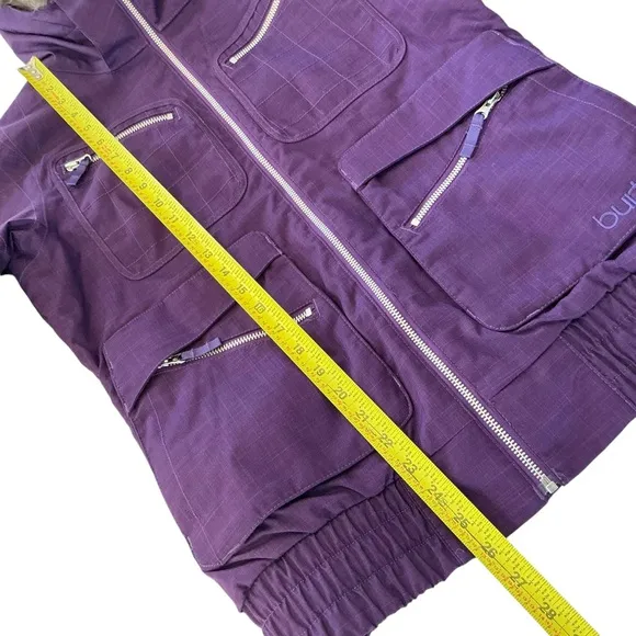 BURTON Lush Dry Ride Snowboard Ski Jacket Women’s L Purple Fur Trim Hood Parka