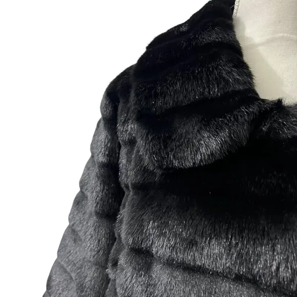 Calvin Klein  Black Faux Fur Cropped Special Occasion Cape Coat NWOT XL
