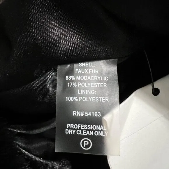 Calvin Klein  Black Faux Fur Cropped Special Occasion Cape Coat NWOT XL