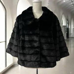 Calvin Klein  Black Faux Fur Cropped Special Occasion Cape Coat NWOT XL