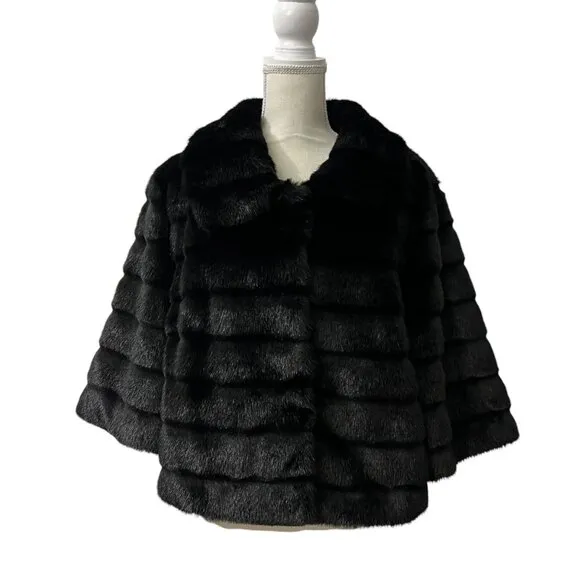Calvin Klein  Black Faux Fur Cropped Special Occasion Cape Coat NWOT XL
