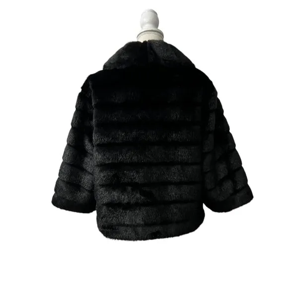 Calvin Klein  Black Faux Fur Cropped Special Occasion Cape Coat NWOT XL