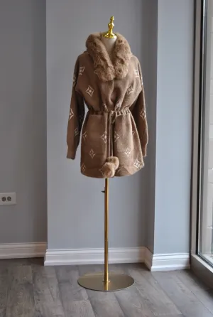 CARAMEL ALPAKA COAT WITH DETACHABLE FUR
