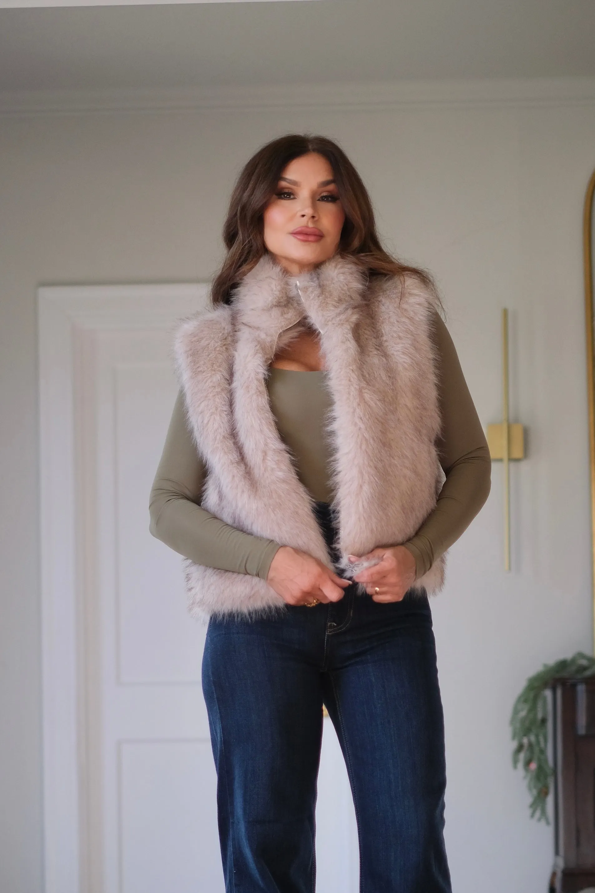Caroline Cream Faux Fur Vest