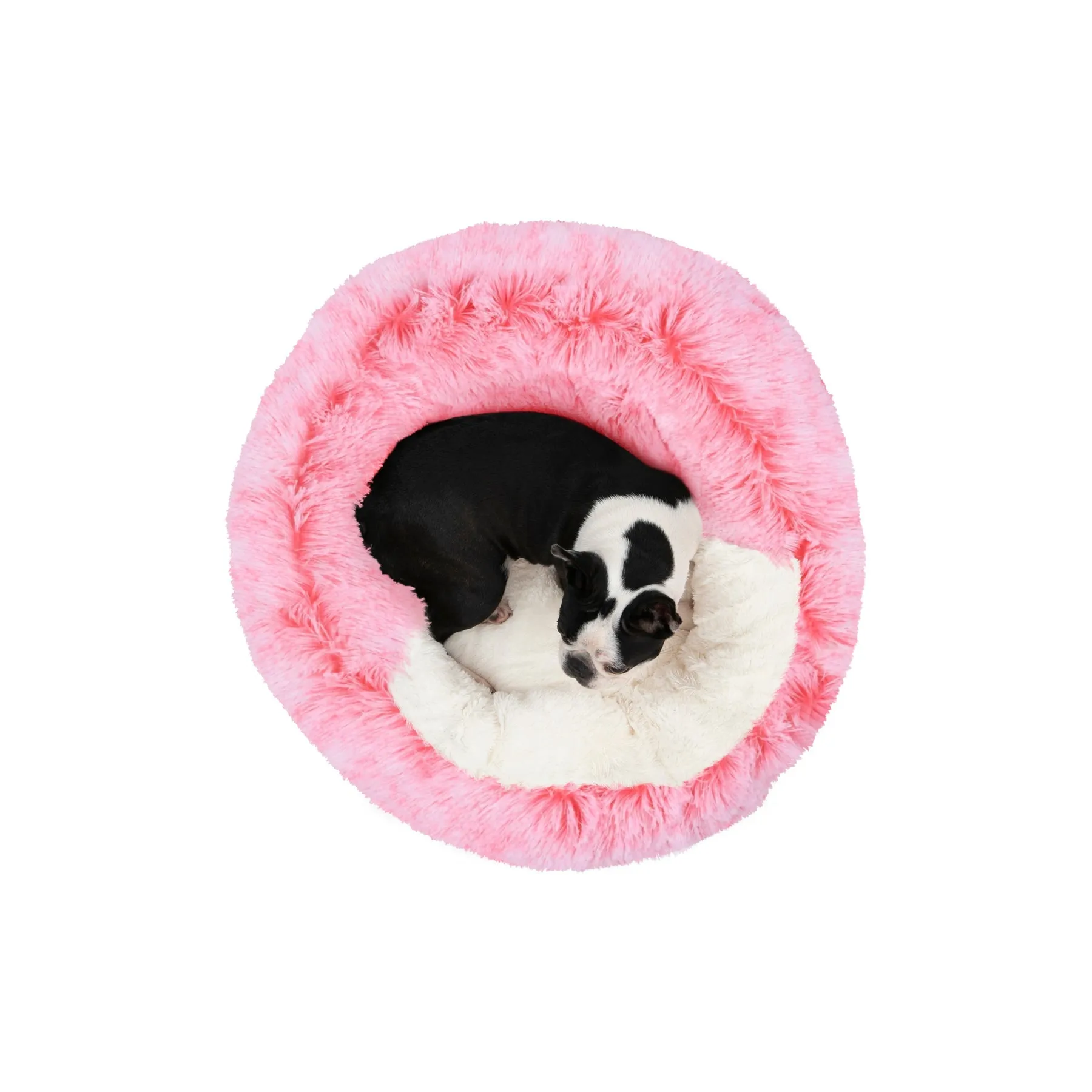 Charlie's Snookie Hooded Faux Fur Calming Dog Bed Ombre Pink Small