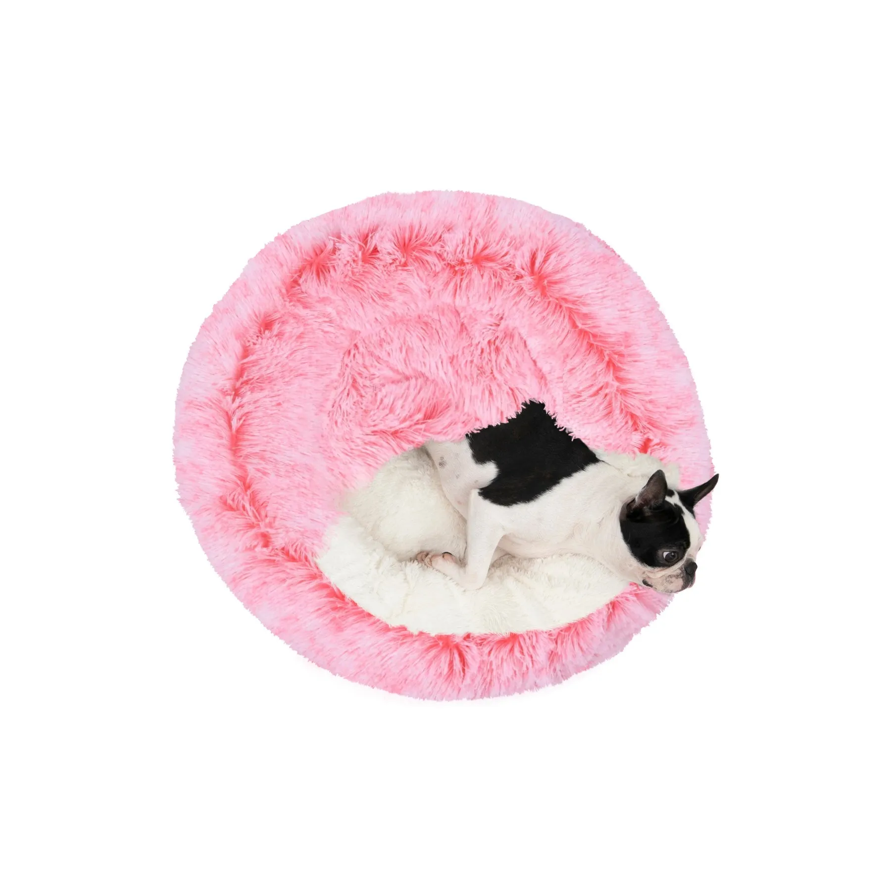 Charlie's Snookie Hooded Faux Fur Calming Dog Bed Ombre Pink Small