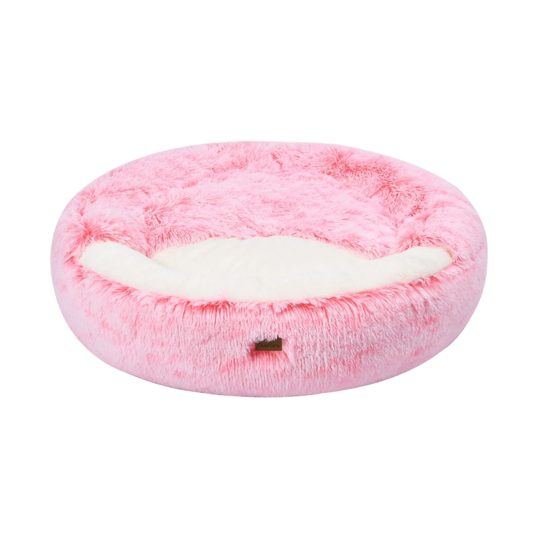 Charlie's Snookie Hooded Faux Fur Calming Dog Bed Ombre Pink Small