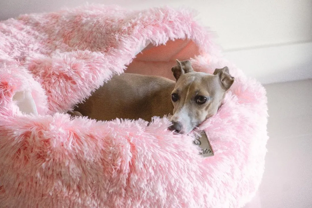 Charlie's Snookie Hooded Faux Fur Calming Dog Bed Ombre Pink Small