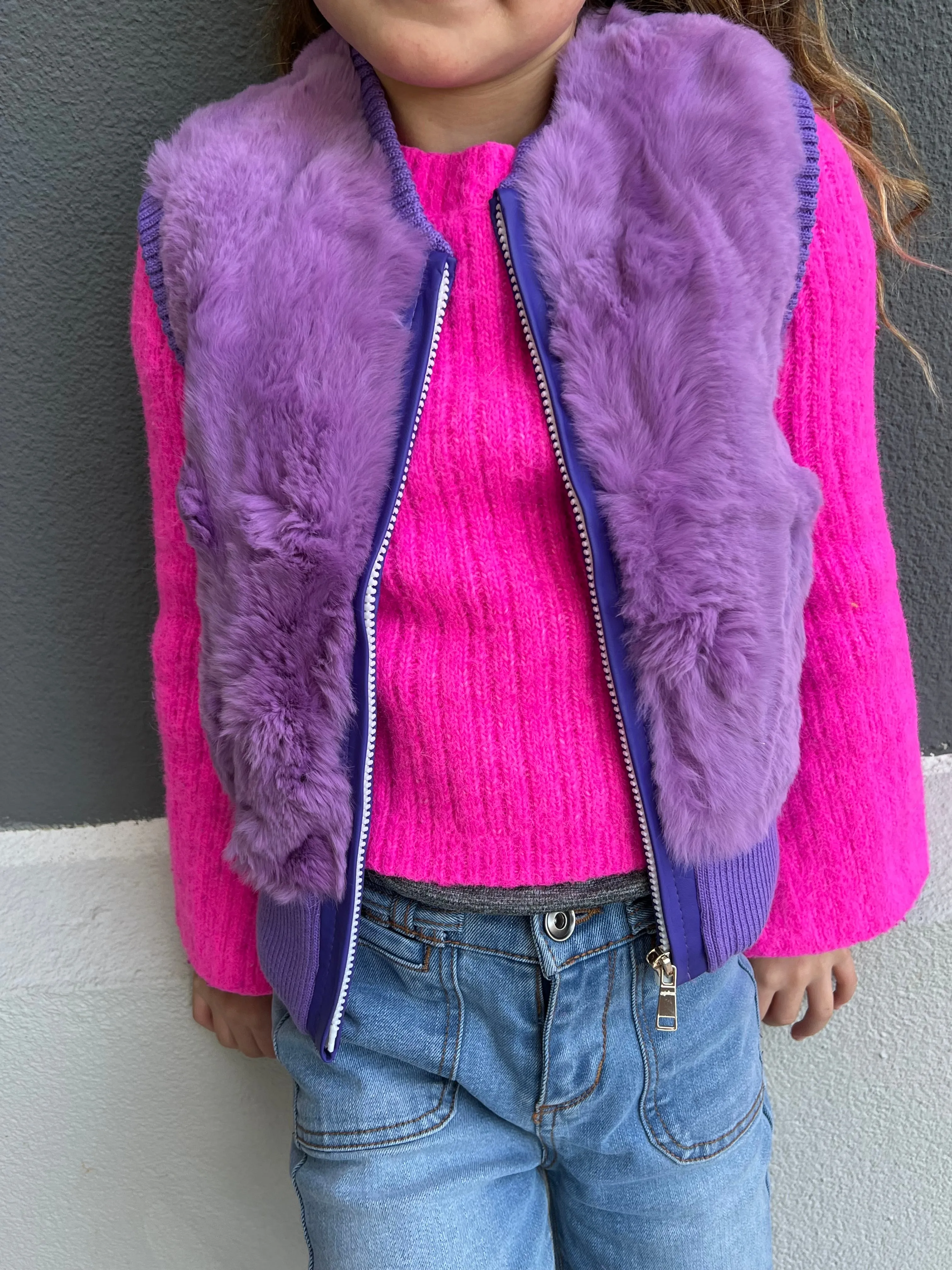 Children's Indigo Rabbit Fur Vest