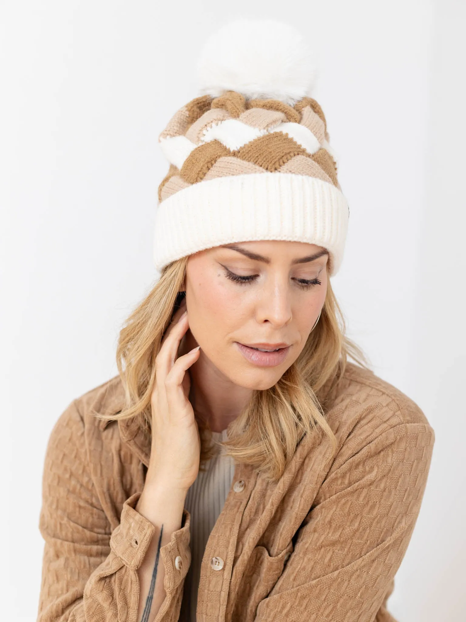 Chunky Weaved Faux Fur Beanie