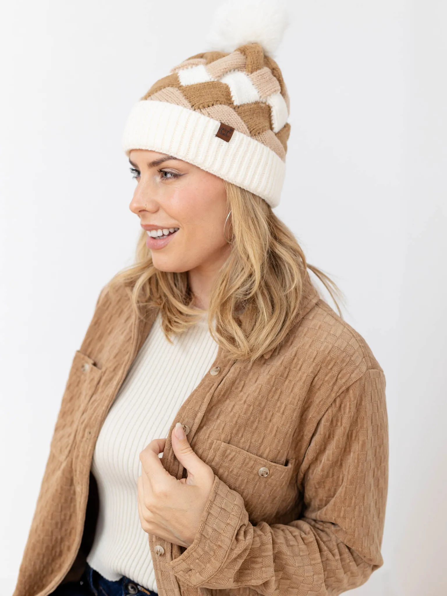 Chunky Weaved Faux Fur Beanie