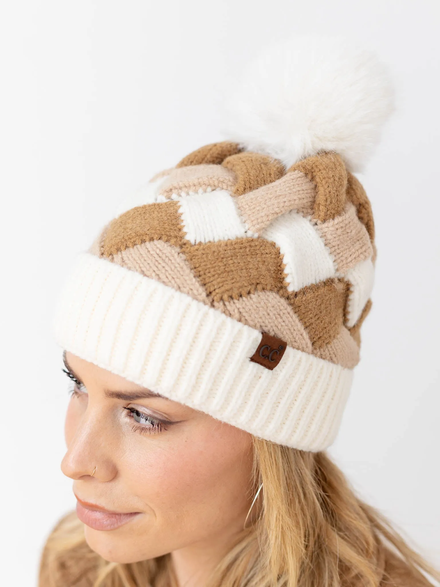Chunky Weaved Faux Fur Beanie
