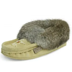 CL13695L-5-Tan Slippers Fur Trim Beaded