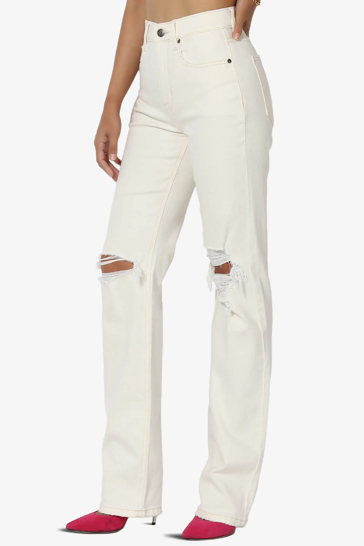 Codi Super High Rise Dad Boyfriend Jeans in Ivory