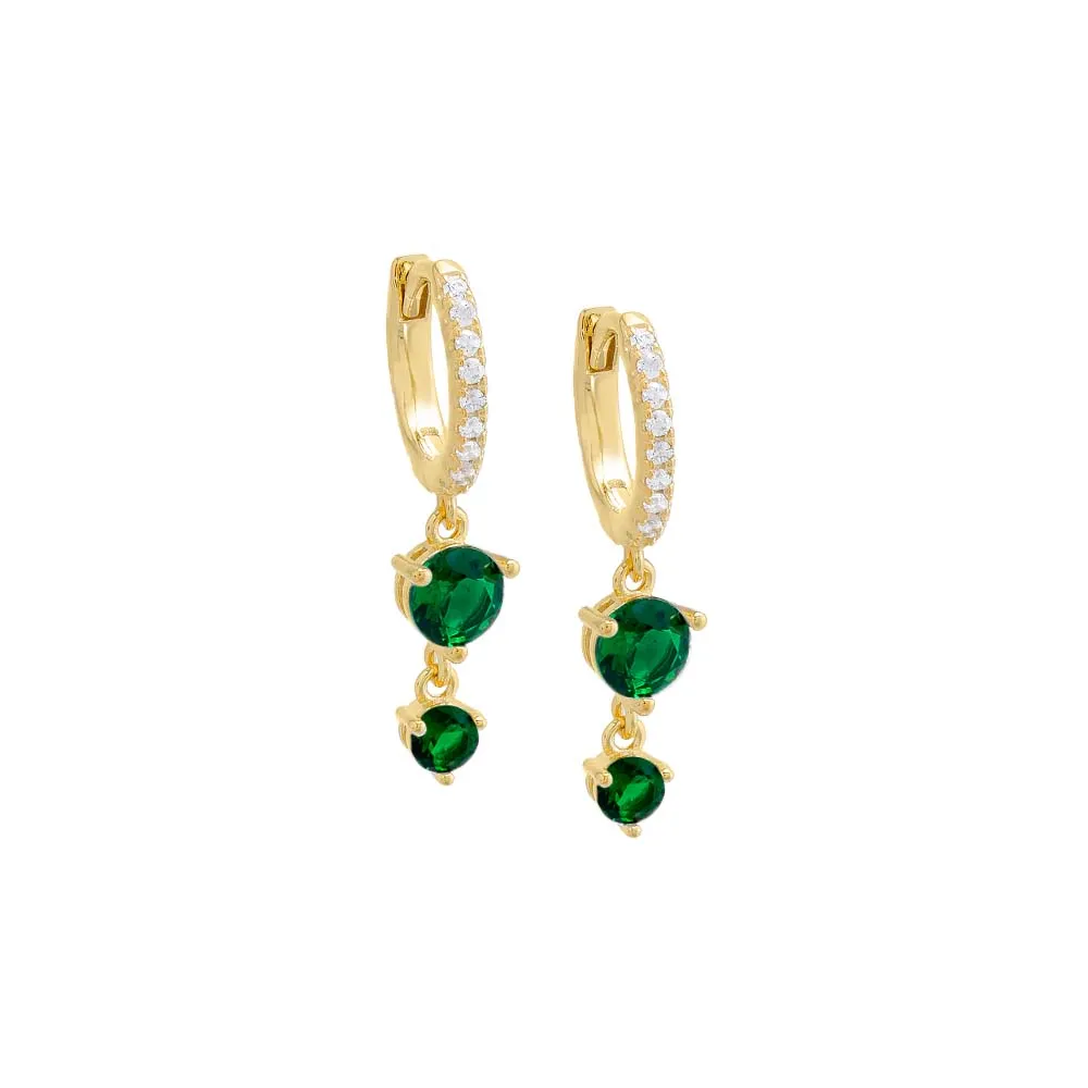 Colored Double Solitaire Drop Huggie Earring