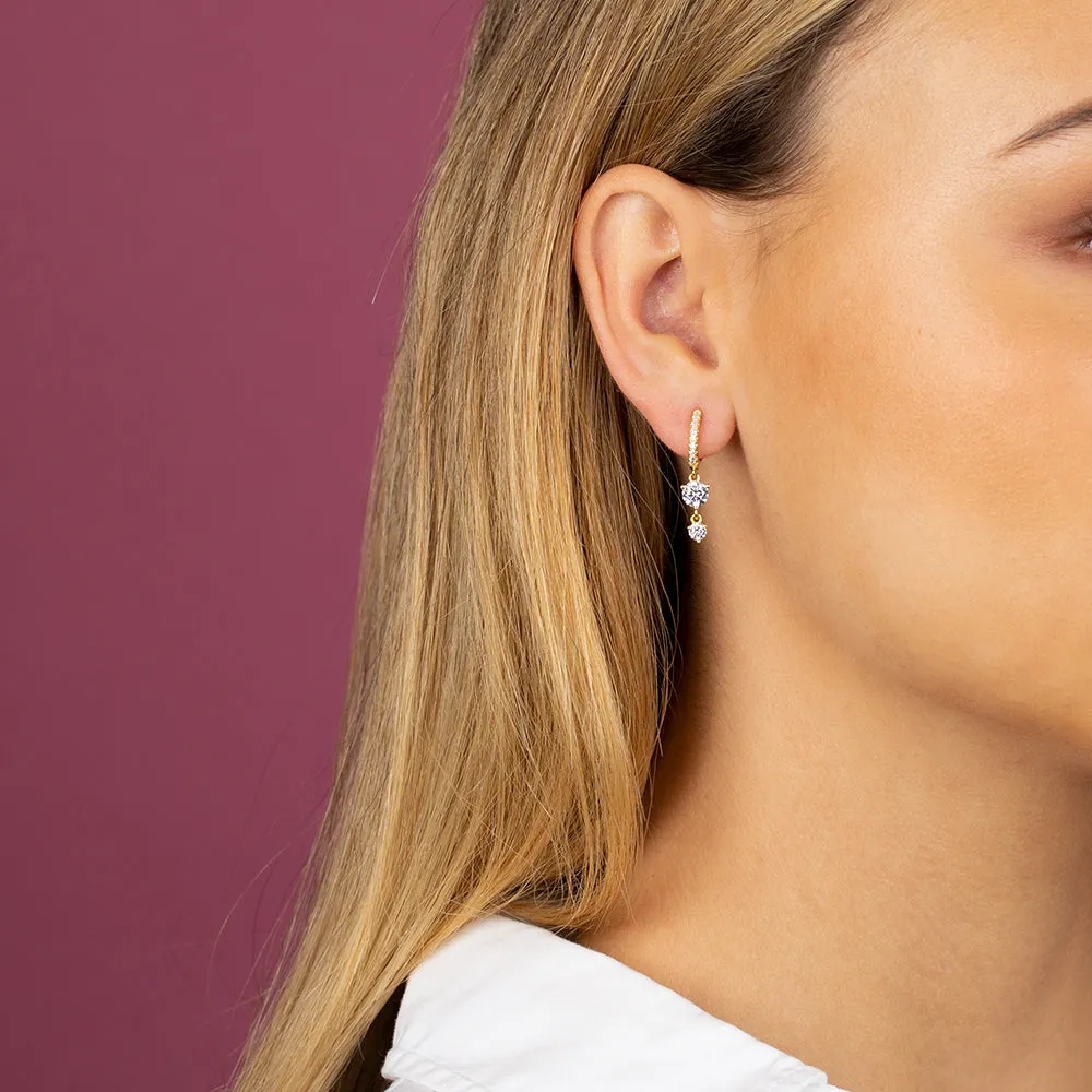 Colored Double Solitaire Drop Huggie Earring