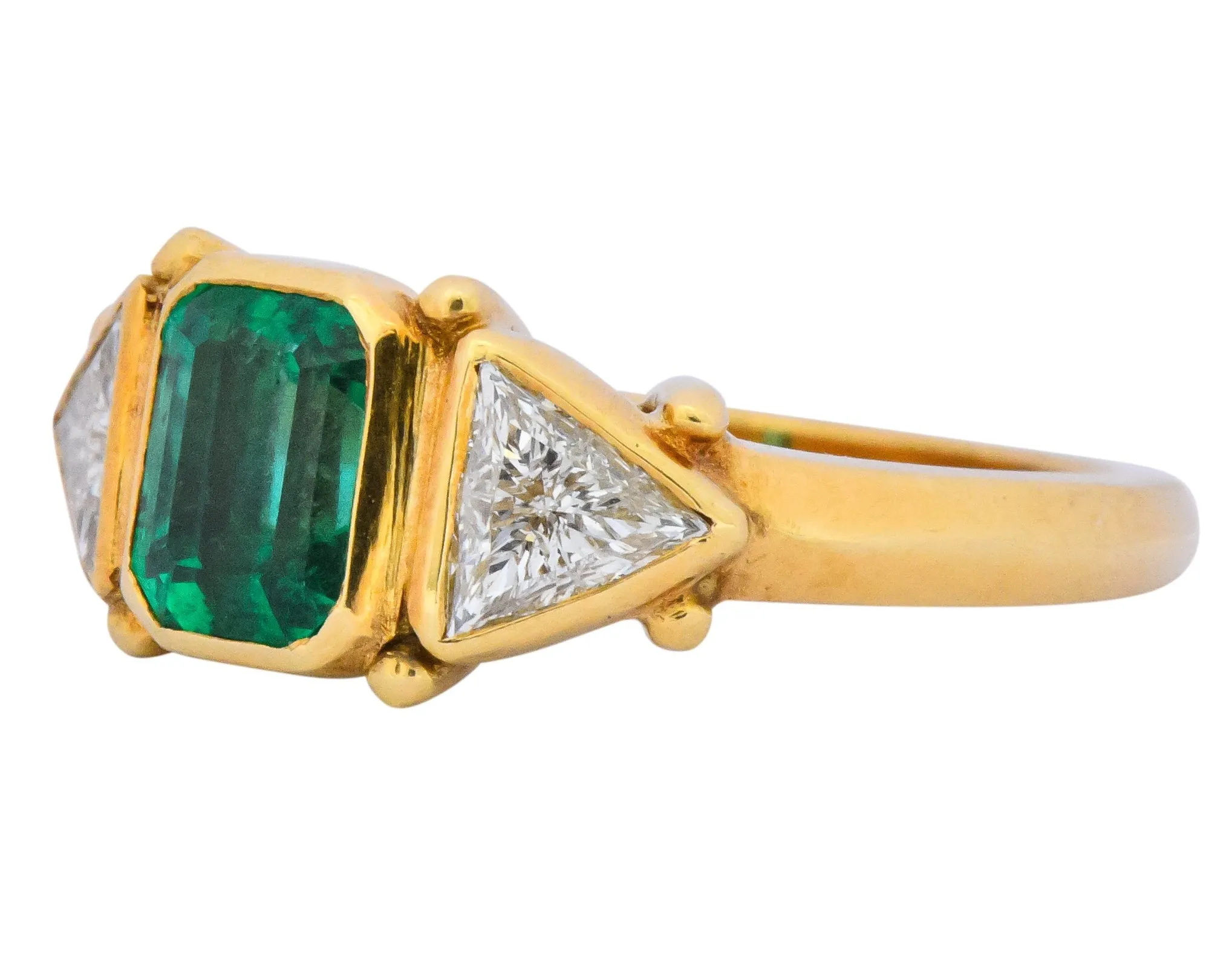Contemporary 1.90 CTW Emerald Diamond 18 Karat Gold Ring