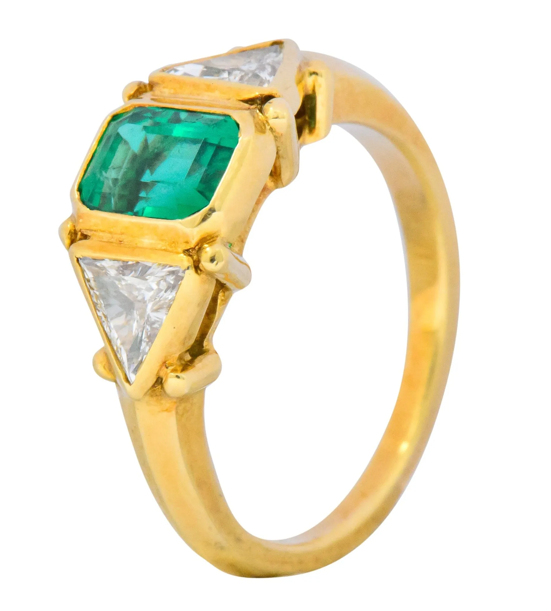 Contemporary 1.90 CTW Emerald Diamond 18 Karat Gold Ring