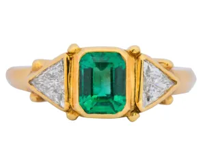 Contemporary 1.90 CTW Emerald Diamond 18 Karat Gold Ring