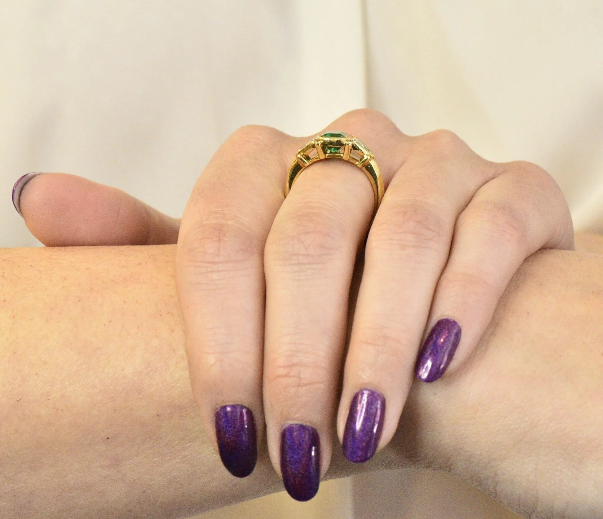 Contemporary 1.90 CTW Emerald Diamond 18 Karat Gold Ring