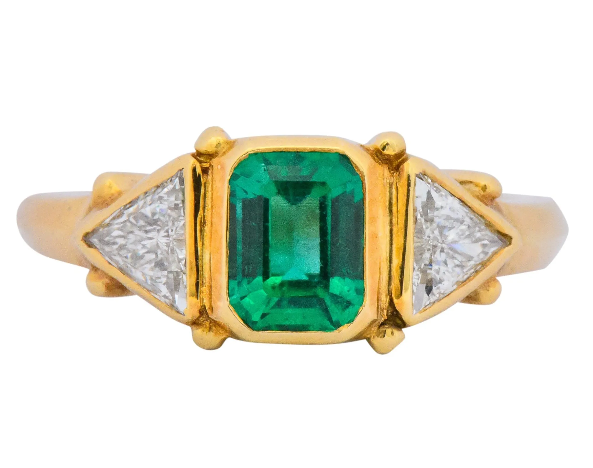 Contemporary 1.90 CTW Emerald Diamond 18 Karat Gold Ring
