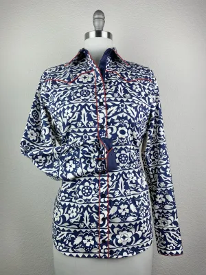 CR Western Pro Navy Papel Picado with Red Piping- FINAL SALE