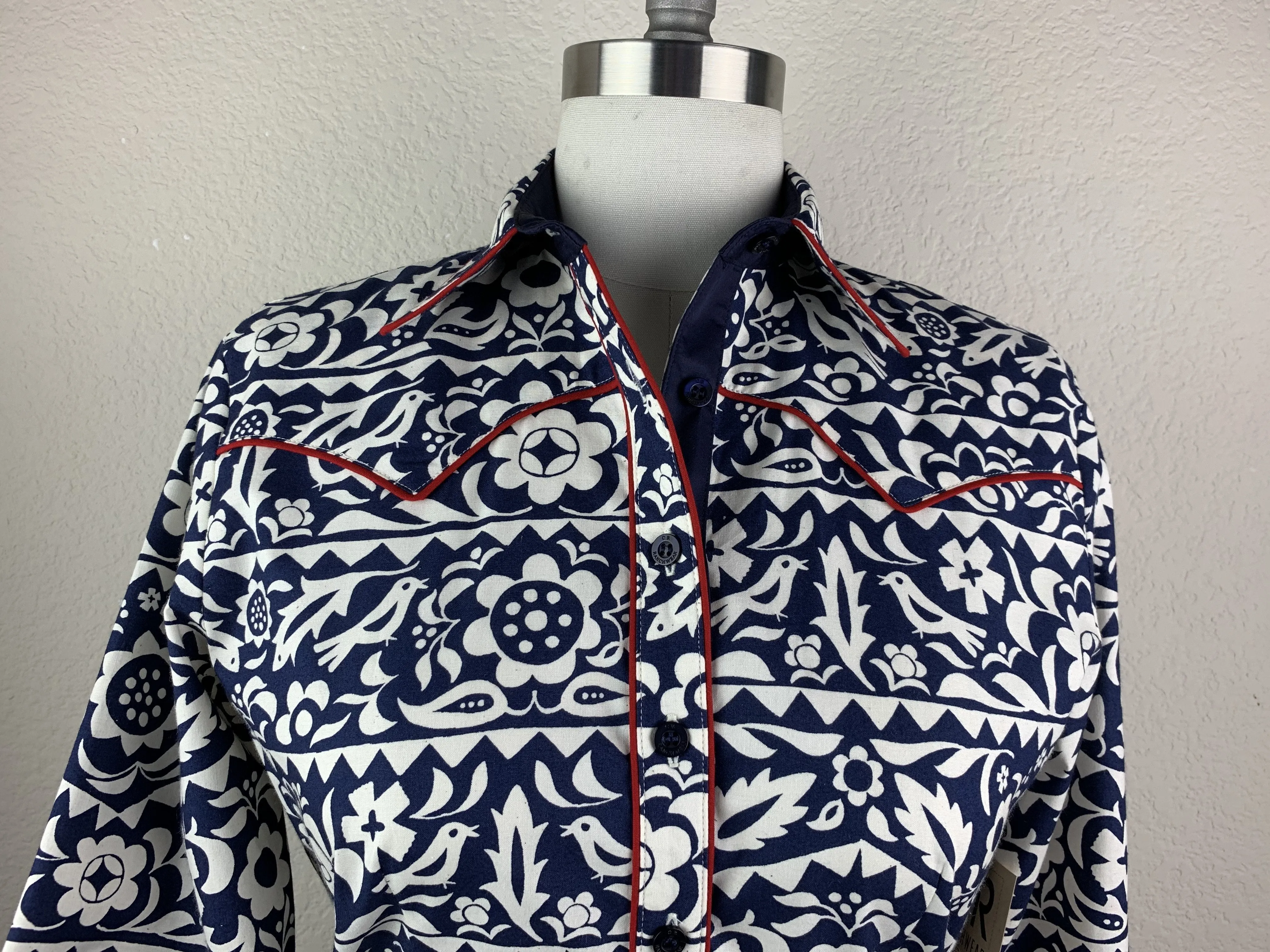 CR Western Pro Navy Papel Picado with Red Piping- FINAL SALE