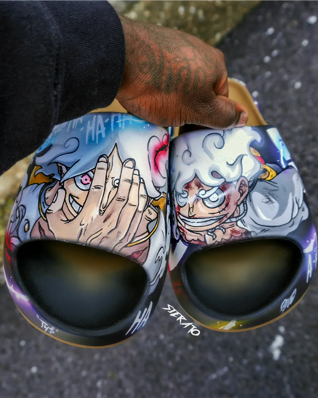 Custom Adidas YZY Slide Core One Piece (Gear 5) by Sierato x Artisan Echelon
