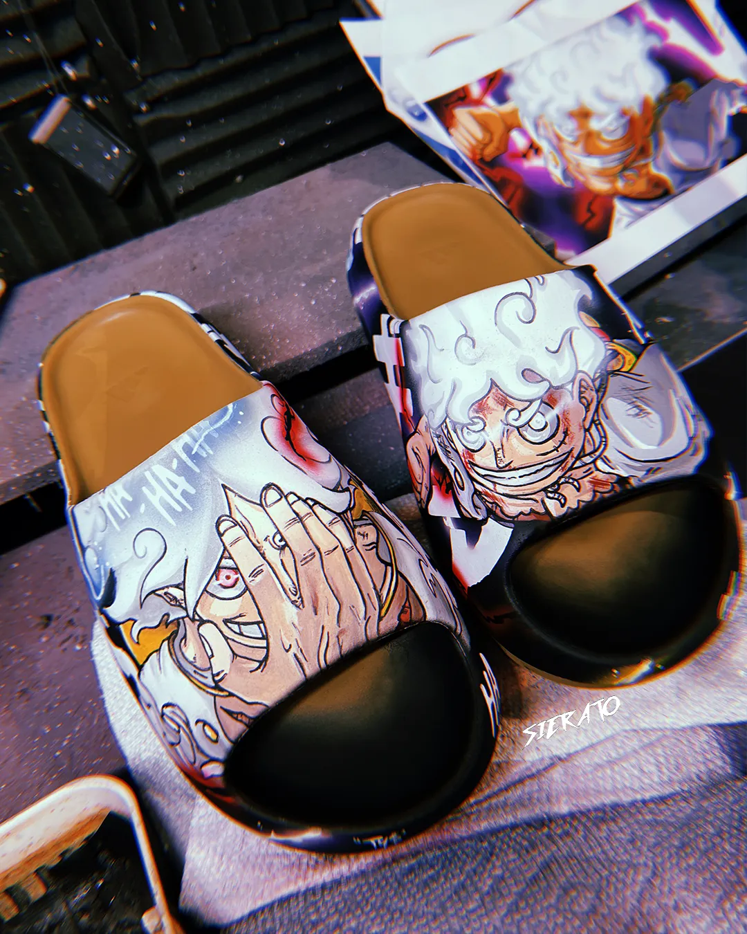 Custom Adidas YZY Slide Core One Piece (Gear 5) by Sierato x Artisan Echelon