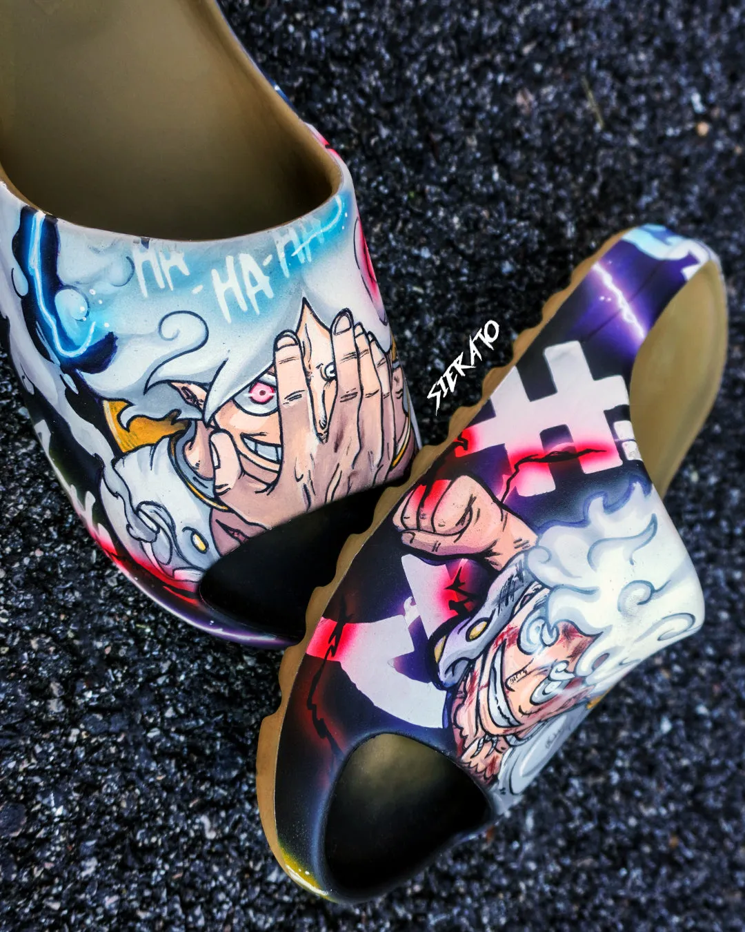 Custom Adidas YZY Slide Core One Piece (Gear 5) by Sierato x Artisan Echelon