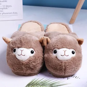 Cute Cartoon Alpaca Home Bedroom Fur Slippers