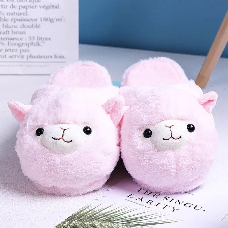 Cute Cartoon Alpaca Home Bedroom Fur Slippers