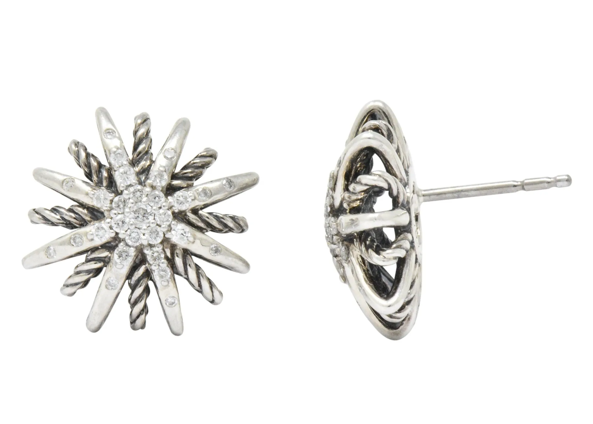 David Yurman Diamond Sterling Silver Starburst Earrings