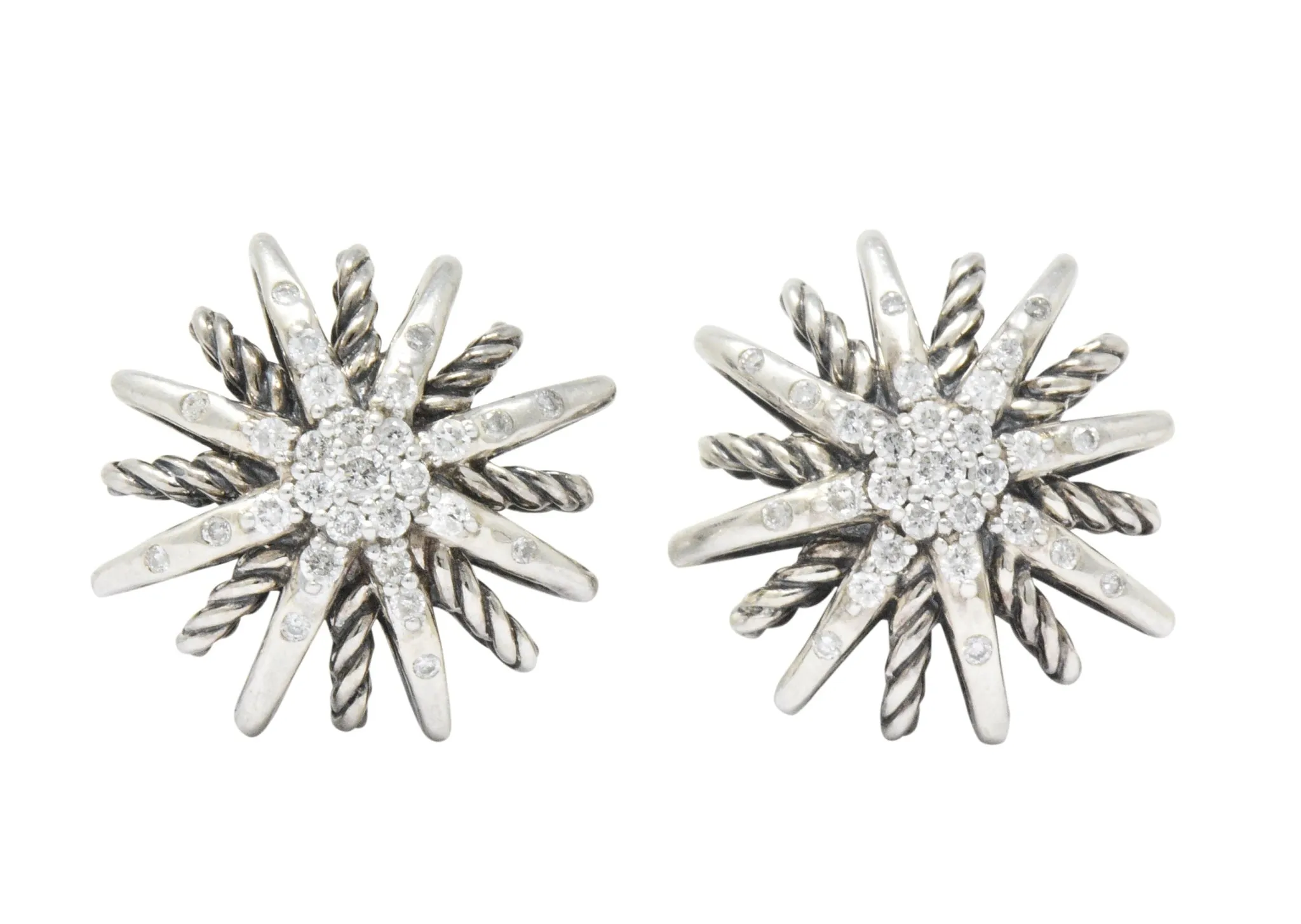David Yurman Diamond Sterling Silver Starburst Earrings