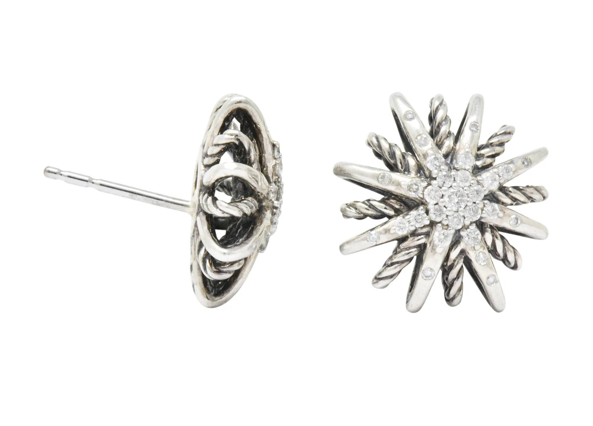 David Yurman Diamond Sterling Silver Starburst Earrings