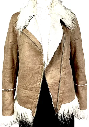Diesel. Honey Brown Color Leather Faux Fur Boho Chic 70's Inspired Jacket