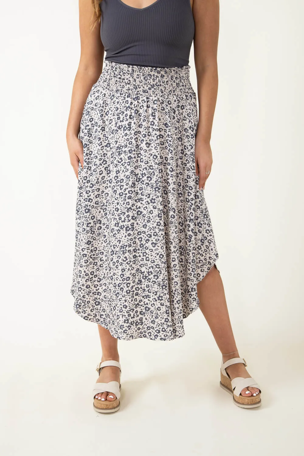 Ditsy Floral Hi-Low Midi Skirt for Women in Sand | NS16762J6-SAND
