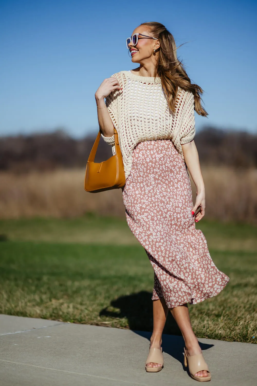 Ditsy Floral Midi Skirt for Women in Brown | 71120-MOCHA