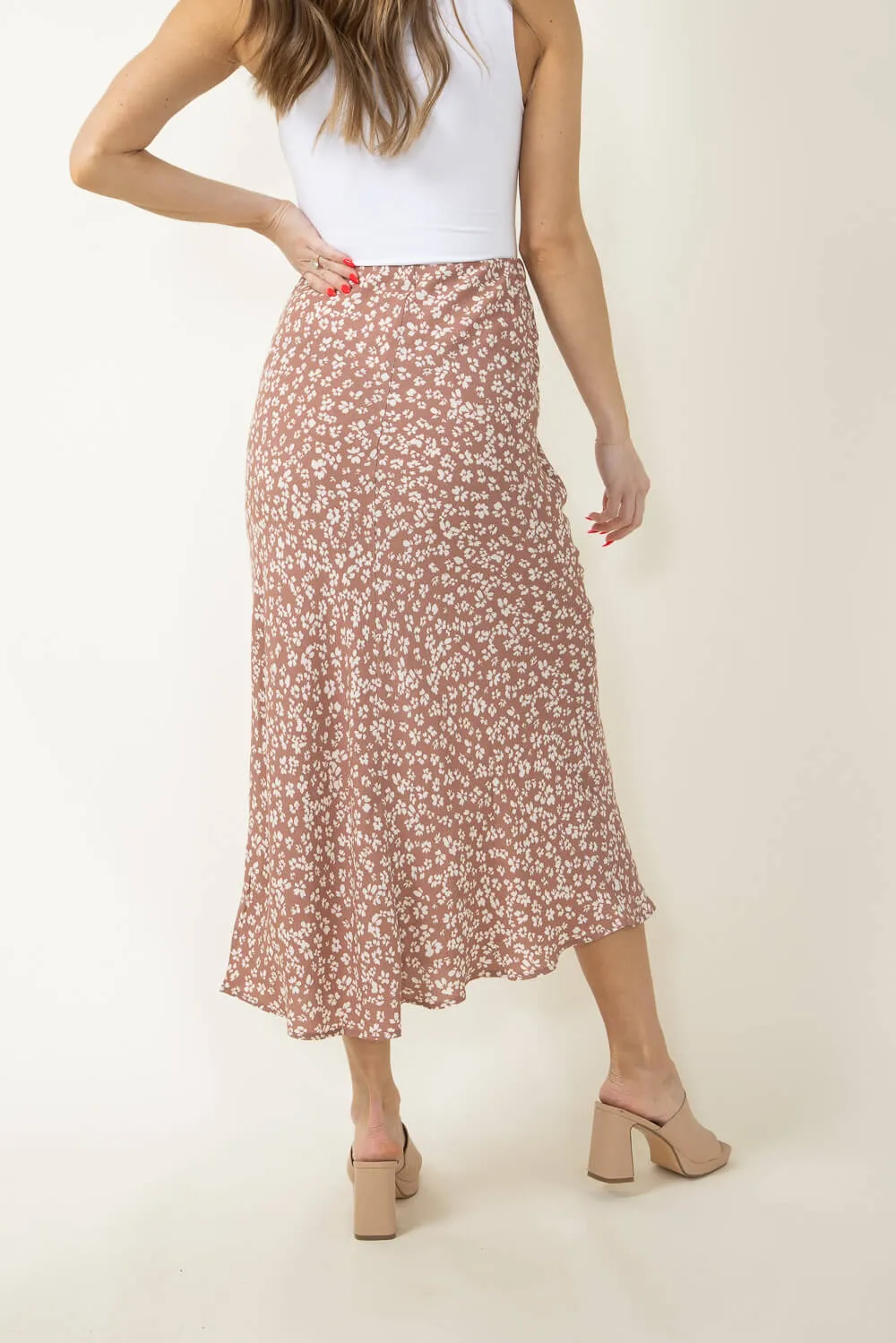 Ditsy Floral Midi Skirt for Women in Brown | 71120-MOCHA