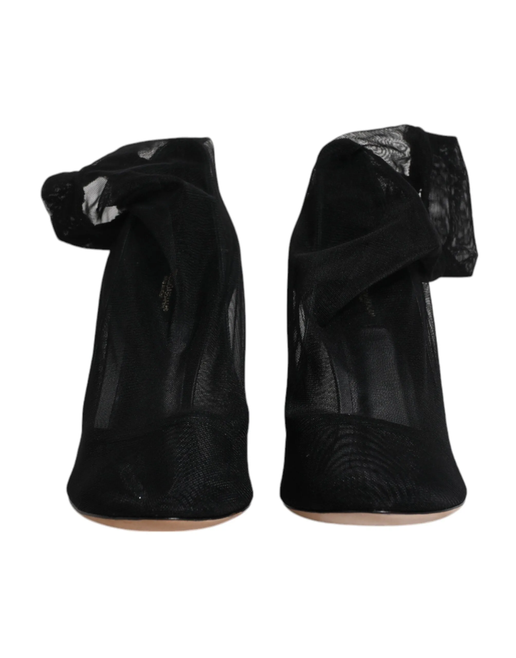 Dolce&Gabbana Women Black Sock Boots Nylon Stretch Mesh High Heels Booties EU 40