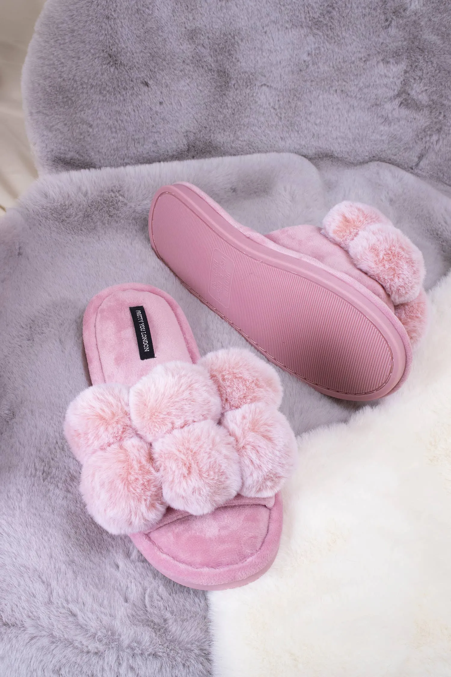 Dolly Pom Pom Slippers in Pink: Pink / M = UK 5-6 / EU 38-39 / US 7-8