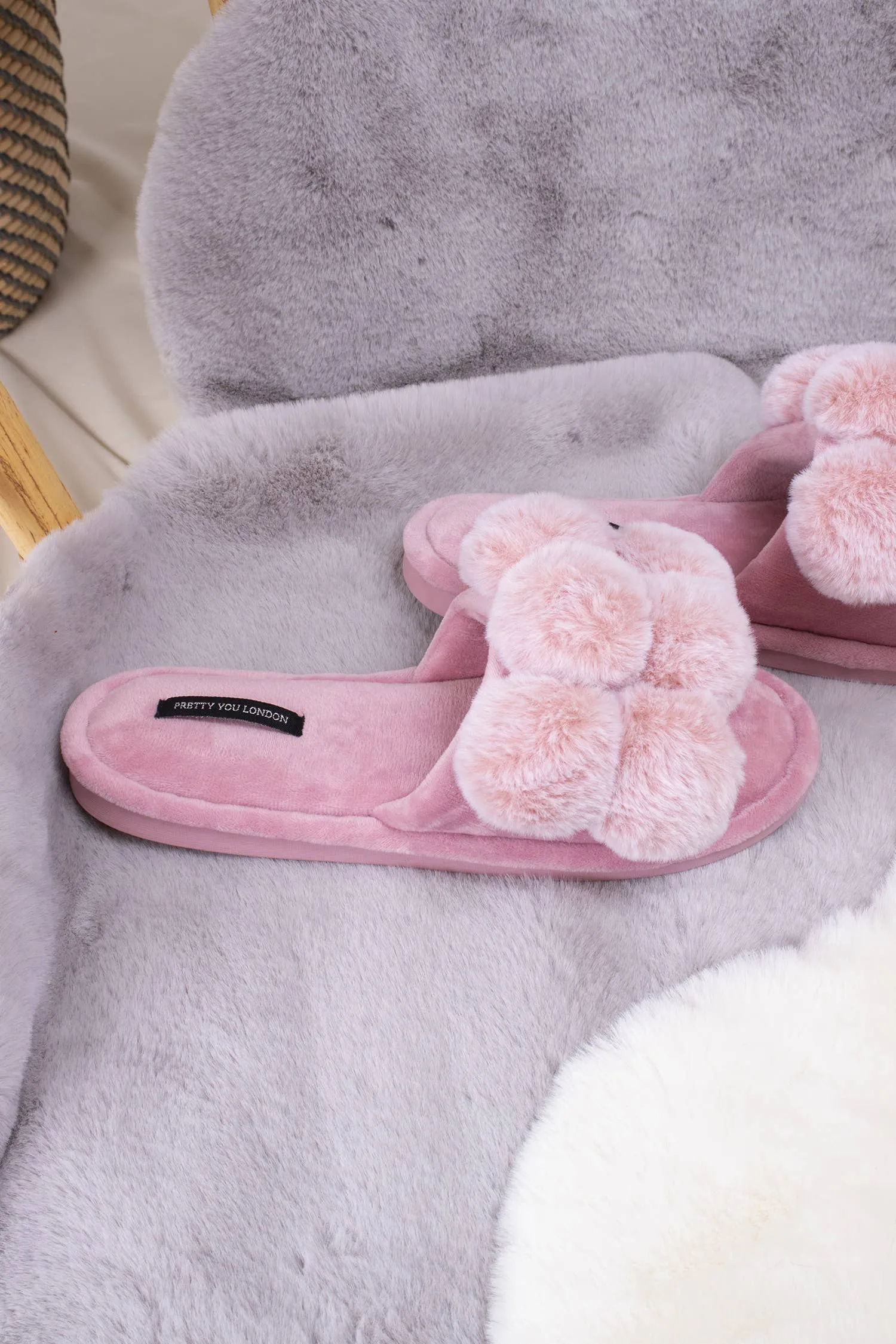 Dolly Pom Pom Slippers in Pink: Pink / M = UK 5-6 / EU 38-39 / US 7-8