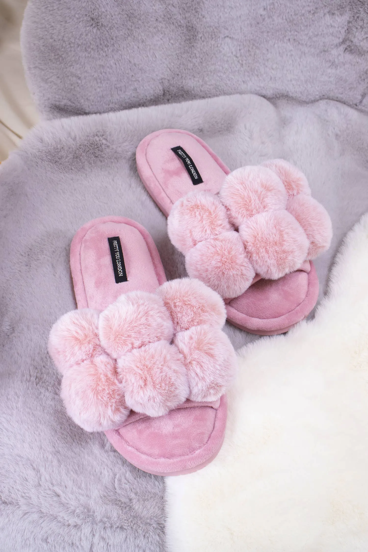 Dolly Pom Pom Slippers in Pink: Pink / M = UK 5-6 / EU 38-39 / US 7-8