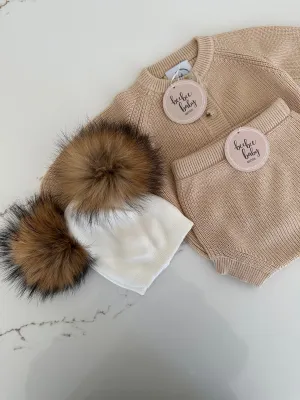Double Pom Pom Hat - Powder
