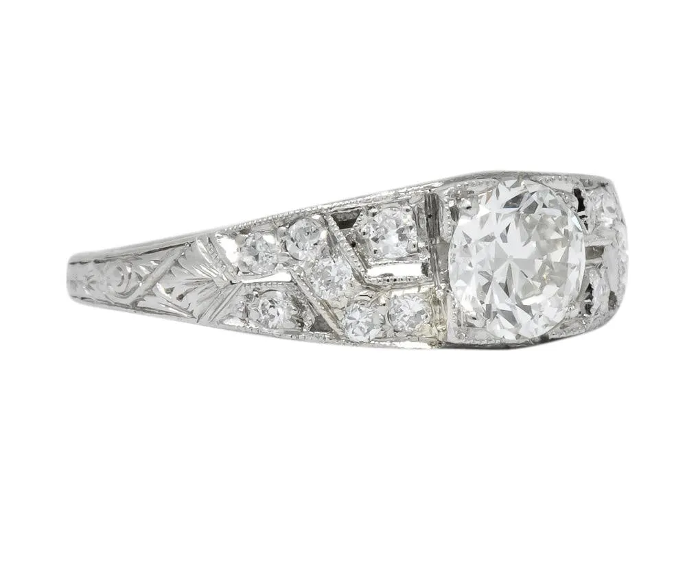 Edwardian 1.00 CTW Diamond Platinum Engagement Ring GIA