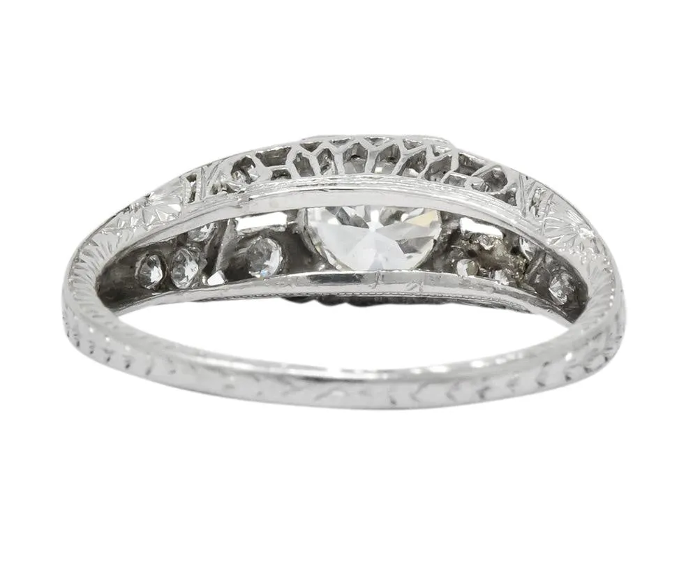 Edwardian 1.00 CTW Diamond Platinum Engagement Ring GIA